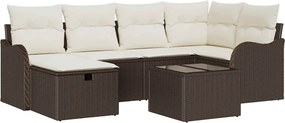 vidaXL Kerti Kanapé Szett 7 pcs Barna és krémszínű Poli rattan