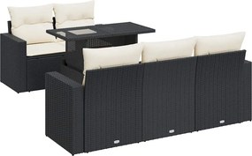 vidaXL 6 részes fekete polyrattan kerti ülőgarnitúra párnákkal
