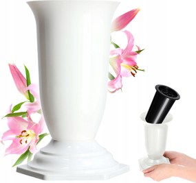 Váza Temetői Üveg 23cm Művirág Sírkő Utántöltő Fehér