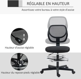 Vinsetto Magas ülésű ergonomikus irodai szék hálós háttámlával, állítható magasság 50-70 cm-ig, 360°-ban forgatható lábtartóval, fekete | Aosom