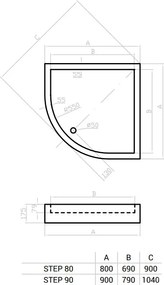 Favorit STEP zuhanytálca íves - szaniter akril - 80 x 80cm