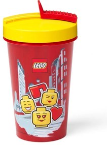 Iconic piros pohár sárga fedéllel és szívószállal, 500 ml - LEGO®