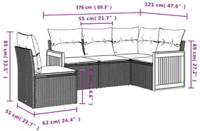 5 részes fekete polyrattan kerti kanapészett párnákkal