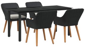 vidaXL Kert étkező szett párnával 5 pcs Fekete polirattan