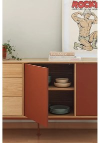 Yoko téglavörös komód tölgyfa dekorral, szélesség 180 cm - Teulat