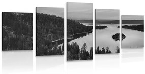 5 részes kép tó naplmenténél fekete fehérben