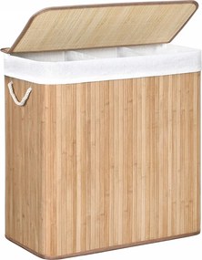 Szennyestartó kosár 3 szekcióval, patentos fedéllel és fogantyúkkal, összecsukható 150L