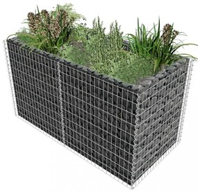 ezüstszínű acél gabion magaságyás 180 x 90 x 100 cm