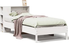vidaXL fehér tömör fenyőfa könyvespolcos ágy matrac nélkül 75 x 190 cm