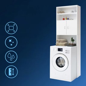 SILKE mosógép fölé helyezhető magas szekrény, 185×63×20 cm, fehér Casaria