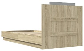 sonoma tölgy színű ágykeret fejtámlával és LED-ekkel 90x190 cm
