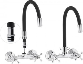 Erga Botar, mosogató csaptelep rugalmas kifolyóval, fekete-króm, ERG-YKA-BZ.BOTAR-BLK