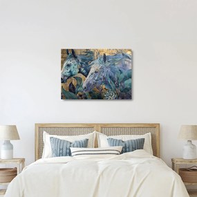 Üveg kép - Lovak arany háttérrel (70x50 cm)
