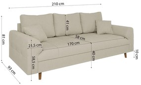 Bézs kordbársony kanapé 210 cm Ariella – Ropez