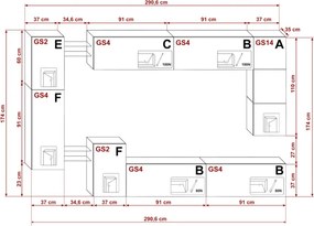 Prince Concept NEW 90 nappali bútor szett magasfényű fehér (290.6cm)