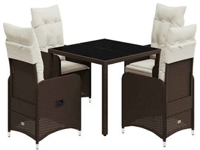 vidaXL 5 részes barna polyrattan kerti bisztrógarnitúra párnákkal