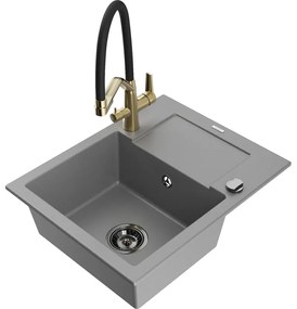 Mexen Enzo 1 rekeszes gránit mosogatócsepegtetővel és Duo konyhai csapteleppel, szürke - 6506-71-671701-57-B