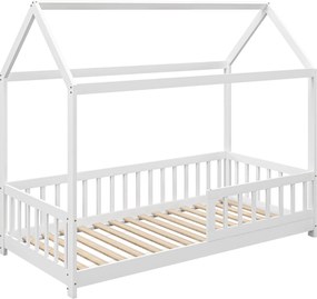 HOMCOM Montessori Gyermekház Ágy, 90x190 cm, Gyerekágy Házforma 15 Ráccsal, Fenyőfából Készült Váz és Védőkorlátok, Fehér | Aosom