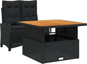 vidaXL 2 részes fekete polyrattan kerti étkezőgarnitúra párnával