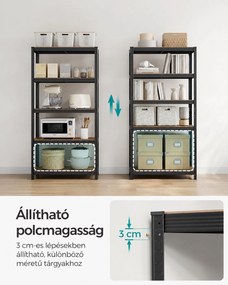 Nagy teherbírású tárolópolc, 5 állítható polccal, 875 kg teherbírás, 90 x 40 x 180 cm, rusztikus barna/fekete