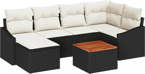 vidaXL Kerti Kanapé Szett párnával 7 pcs Fekete polirattan