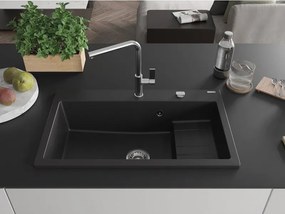 Mexen Omar 1-medencés, gránit mosogató 800 x 480 mm, fekete, króm szifon - 6520801005-77