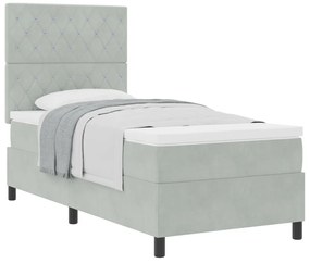 Boxspring Ágy Matrac Könnyű Szürke Egyszemélyes Bársonyos