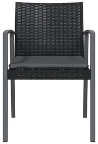 2 db fekete polyrattan kerti szék párnával 56,5 x 57 x 83 cm