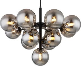 Globo 56143-13 Függeszték fém fekete matt, füstszínű üveg gömbök, fekete textil kábel, magassága lerövidíthető, ø: 560mm, M: 1200mm, 13x G9 LED 5W 230V izzók nélkül