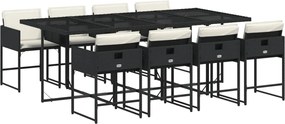 vidaXL 9 részes fekete polyrattan kerti étkezőgarnitúra párnákkal