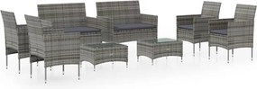 vidaXL 8 részes szürke polyrattan kerti bútorszett párnákkal