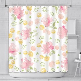 Zuhanyfüggöny 180x180 cm, Virág mintás, Akasztós szett