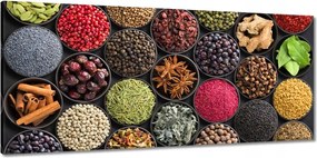 Vászonkép 150x70 Fűszertálak gyógynövények