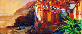 Kép - Falu Cinque Terre partján, az olasz riviérán, modern impresszionizmus (120x50 cm)