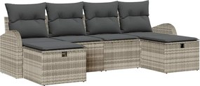 vidaXL Kerti Kanapé Szett párnával 6 pcs Világosszürke polirattan