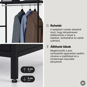 Irodai polc nyitott ruhaakasztó rúddal, recepcióra és váróterembe, fém, fekete, 800x2200x400 mm: ARIEL