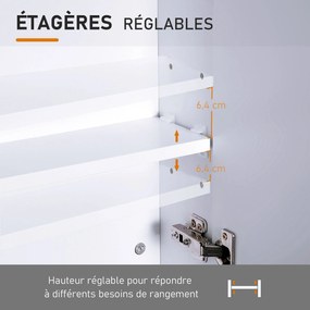 HOMCOM Fali fürdőszobaszekrény tükörrel, 60 x 75 cm, fürdőszobabútor, gyógyszerszekrény állítható polccal, fehér | Aosom