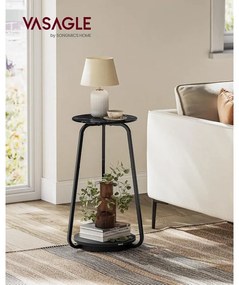 Modern kerek asztal, 2 szintes éjjeliszekrény, márványfekete