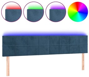 sötétkék bársony LED-es fejtámla 160x5x78/88 cm