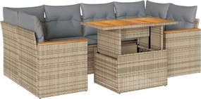 vidaXL 6 részes bézs polyrattan akácfa kerti ülőgarnitúra párnával