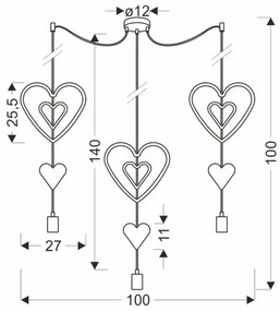 Gyerek csillár zsinóron TRIO 3xE27/20W/230V rózsaszín/fehér/szürke