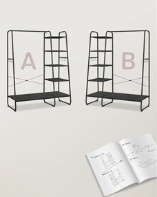 Ruhatartó állvány 45 × 120 × 160 cm, ruhatartó és cipőtartó egyben ébenfekete / matt fekete