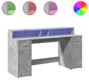 betonszürke szerelt fa íróasztal LED-világítással 160x55x91 cm