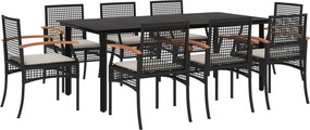 vidaXL 9 részes fekete polyrattan kerti étkezőgarnitúra párnákkal