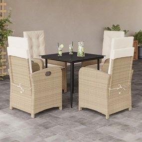 5 részes bézs polyrattan kerti étkezőgarnitúra párnákkal