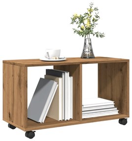 kézműves tölgy színű szerelt fa görgős szekrény 72x33x42,5 cm