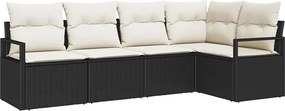 vidaXL Kanapé Szett párnával 5 pcs Fekete polirattan