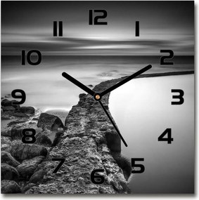 Négyzet alakú üveg falióra Kő tengerpart 30x30 cm