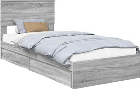 vidaXL Tárolós Ágy fejtámlával Szürke Sonoma 90 x 200 cm Faanyag