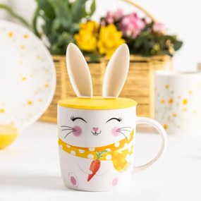 Altom Porcelánový hrnek Veselý králíček sesilikonovým víčkem, 400 ml
